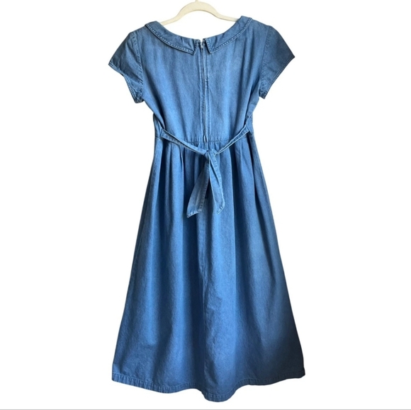 VTG Karin Steven Small Embroidered Denim Maxi Dress Peter Pan Collar Cottage - Picture 2 of 15